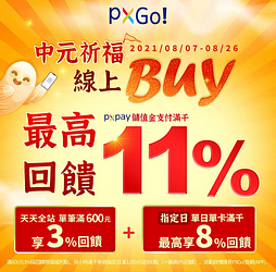 指定日使用PXPay儲值金支付最高可享11%點數回饋